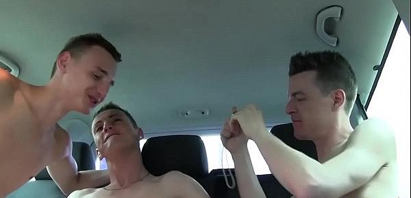  Three amateur twinks picked up and bang in a vehicle